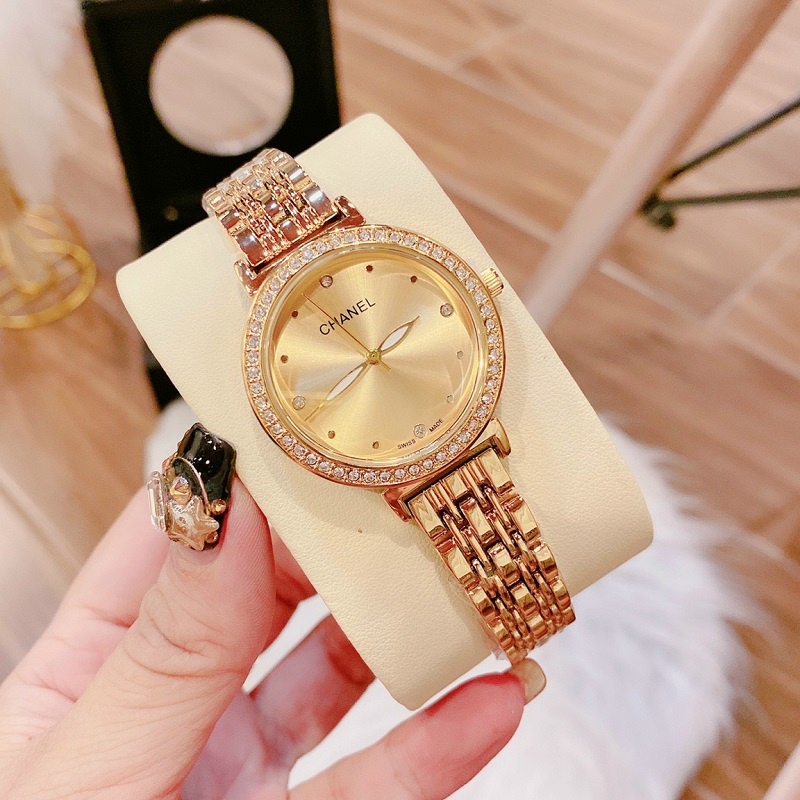 Đồng hồ thời trang nữ CHANEL đeo tay dây thép không gỉ mặt đính đá cao cấp chống nước chống xước | BigBuy360 - bigbuy360.vn