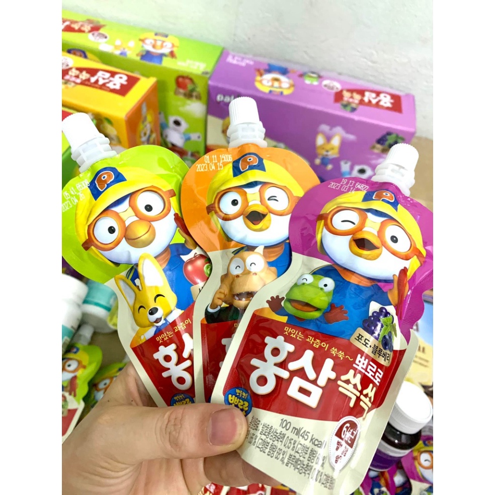 Nước Hồng Sâm Trái Cây PORORO HÀN QUỐC Hộp 10 gói 100ml đủ vị