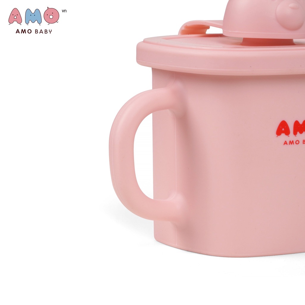 Cốc Tập Uống Nước Silicone AMO Baby 588 Có Kèm Nắp Cao Cấp Cho Bé