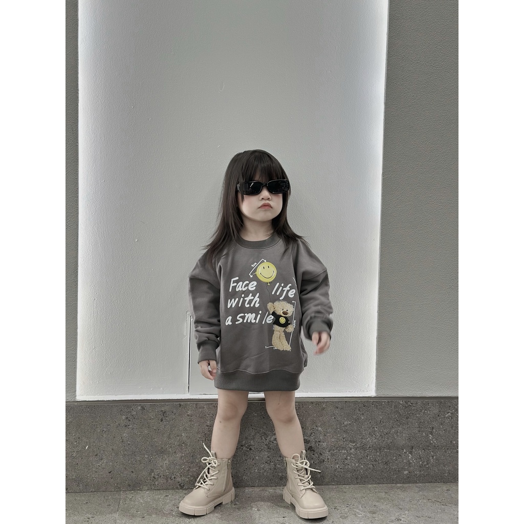 Áo nỉ cổ tròn gấu ft drew demarzo cho bé, áo sweater trẻ em unisex, TP KIDs
