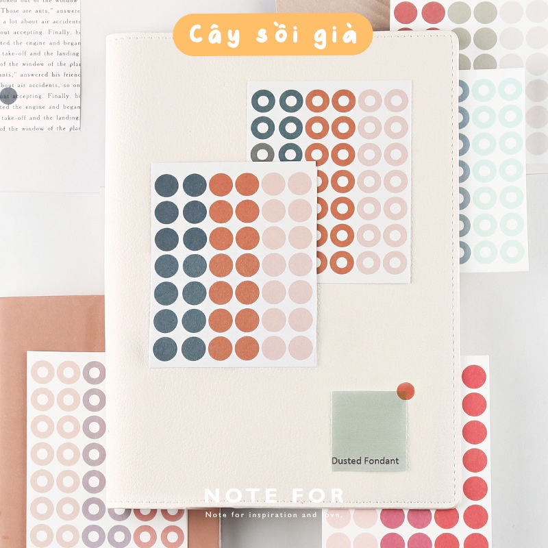 S27 - Set 2 tờ dot sticker washi chấm tròn Note For trang trí sổ bullet journal, junk journal, tường nhà - Cây Sồi Già