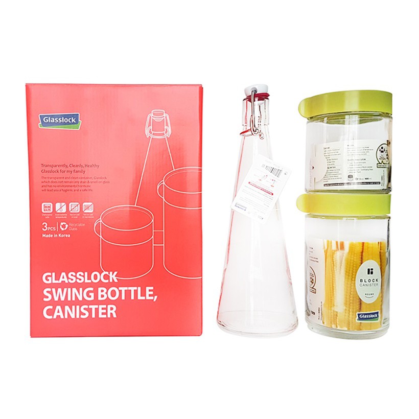 Bộ hũ đựng thủy tinh GLASSLOCK 3 món 400+500+600ml IG886