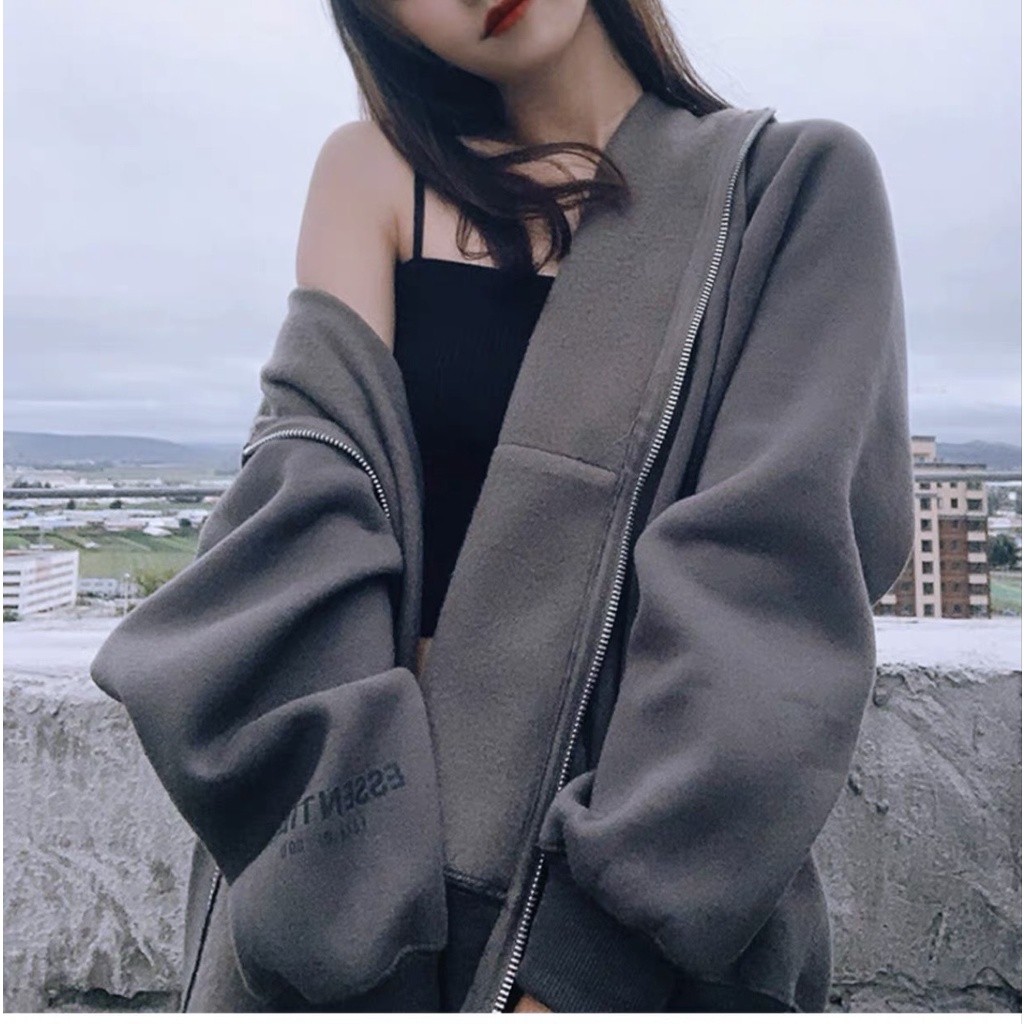 ÁO HOODIE dây kéo in essentals