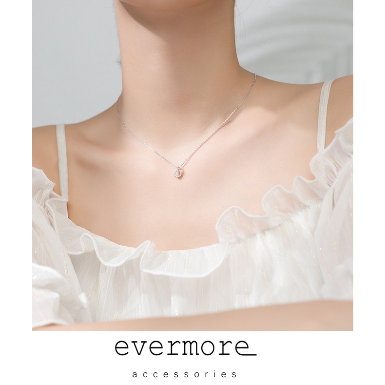 Dây chuyền bạc EVERMORE, vòng cổ vòng tròn đính đá bạc ý 925, phong cách minimalism, thanh lịch - D010