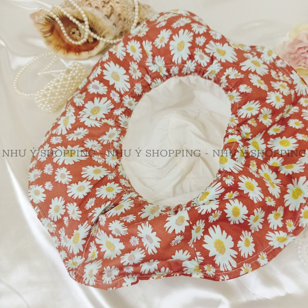 Mũ/nón vải nữ hoa cúc đi biển,chống nắng phối hoa đính ngọc xinh xắn - LATYS