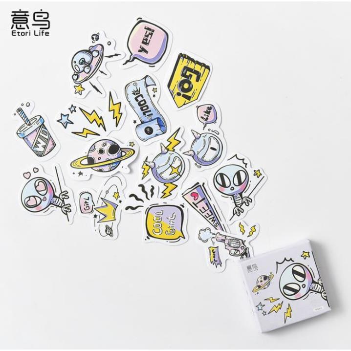 Bộ 45 Sticker Hàn Quốc hình UFO dễ thương dán trang trí E95