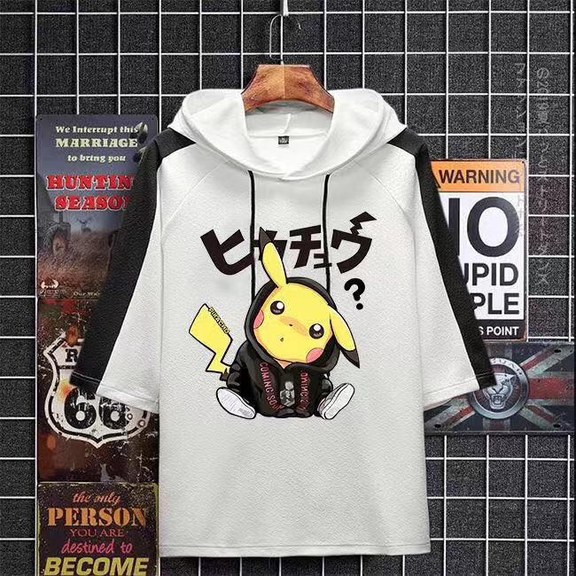 🔥HOT🔥 Autumn Men's Women's Pikachu Loose-fitting Hoodie Couple Half Sleeve T-shirt | BigBuy360 - bigbuy360.vn