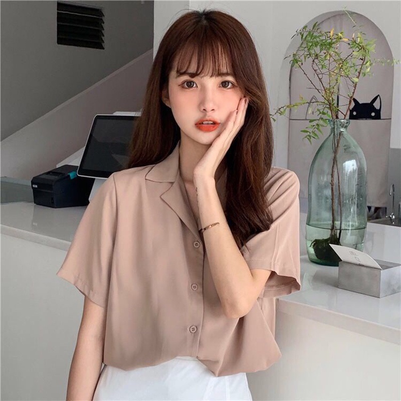 Áo sơ mi IELGY thiết kế cổ bẻ tay ngắn đơn giản dễ phối đồ