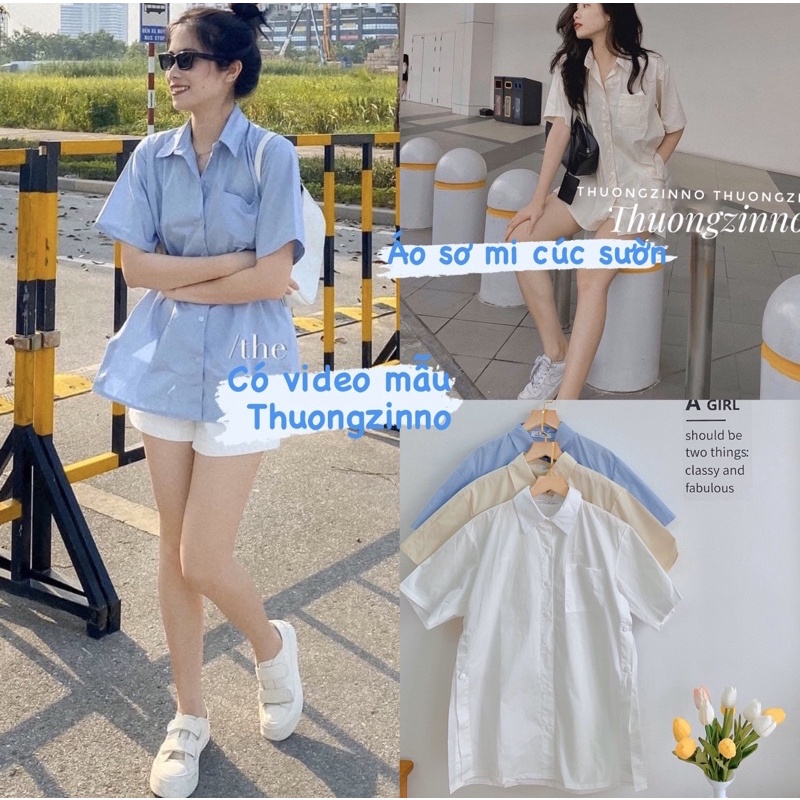 Áo sơ mi thiết kế cúc sườn cá tính Áo sơ mi túi ngực phong cách Hàn Quốc