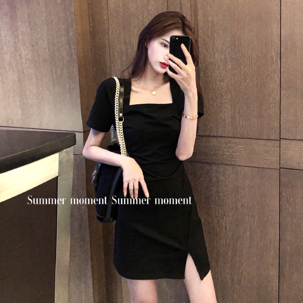 Đầm SUXI cổ vuông dáng ôm vừa vặn thiết kế xẻ tà thời trang quyến rũ dành cho nữ