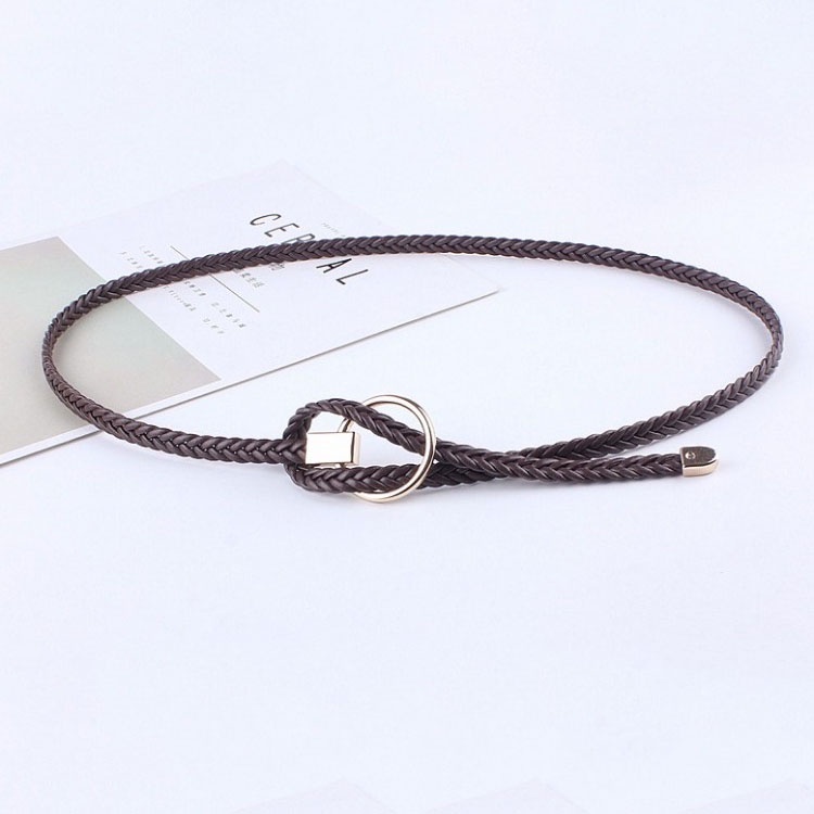 Thắt lưng da PU dây bện khóa tròn, dây lưng da phong cách thời trang retro