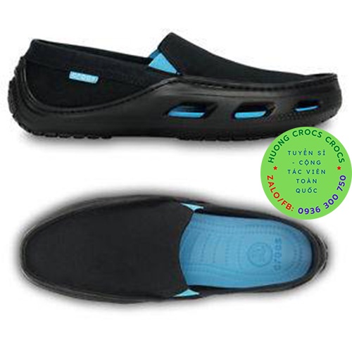 GIÀY LƯỜI CROCS VẢI THÔ TIDELINE CHO NAM MÀU ĐEN CHUẨN XỊN FULL BOX