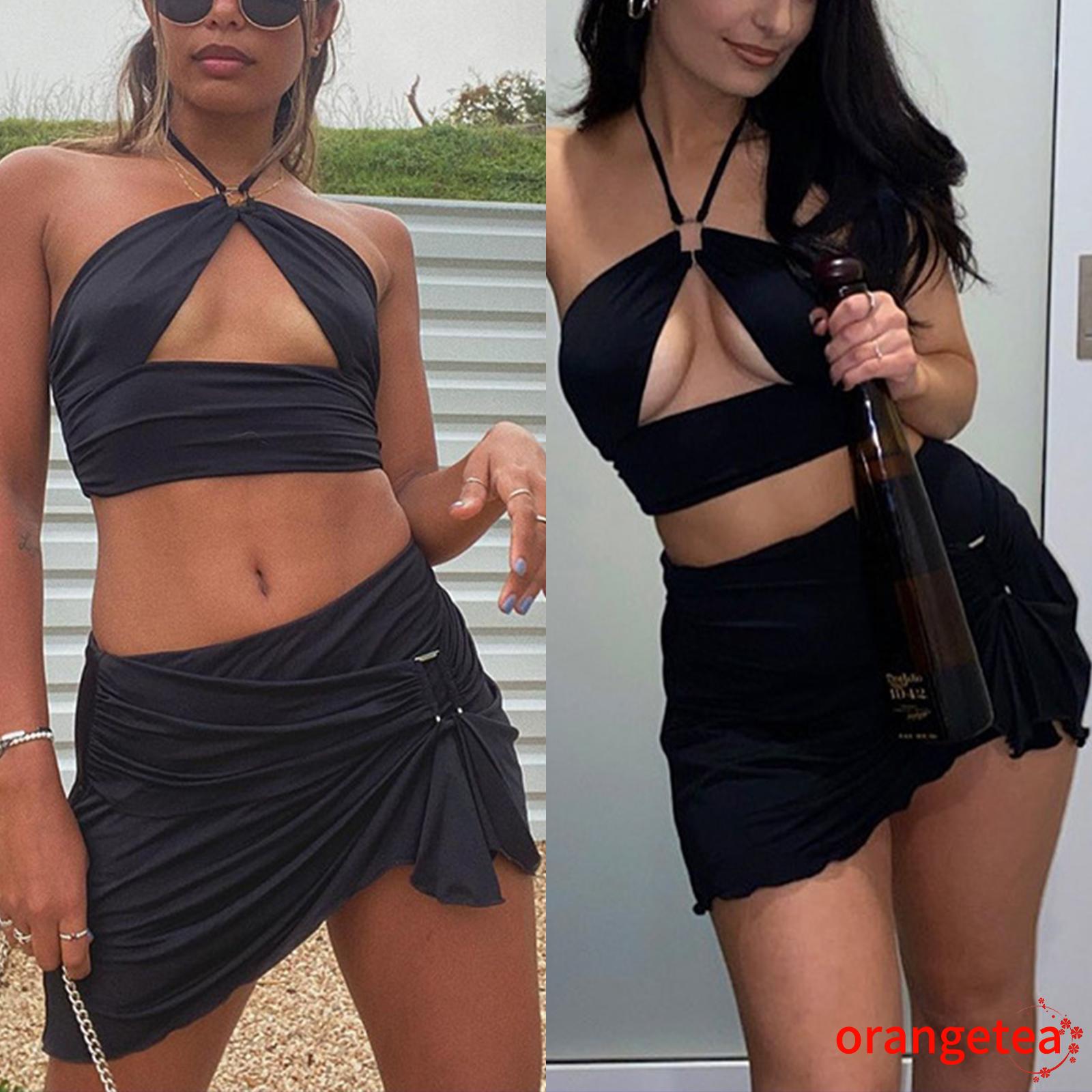 Set Chân Váy Chữ A Và Áo Thun Không Tay Thời Trang Quyến Rũ Cho Nữ