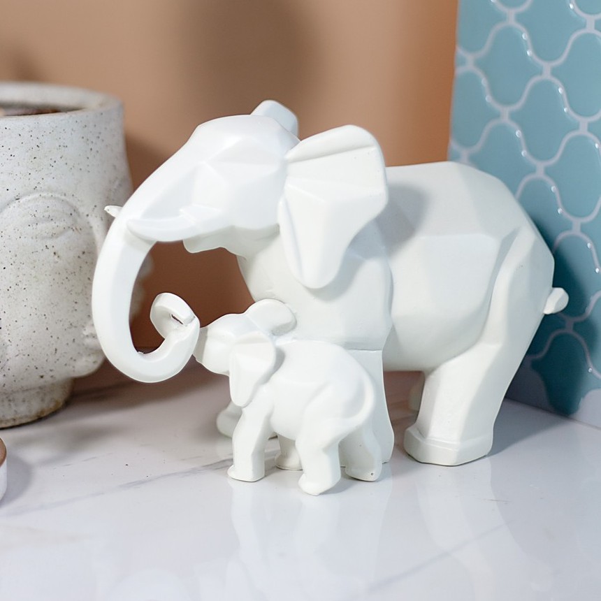 Cặp mô hình voi màu trắng trang trí Jassi Decor