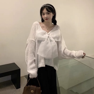 ( ADELLA ) Áo len mỏng nơ xinh xắn