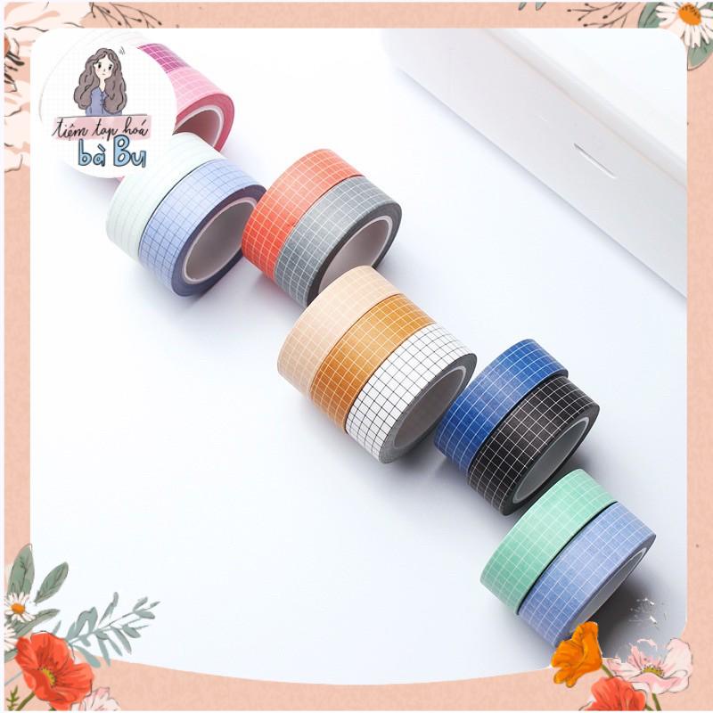 Cuộn washi tape caro cơ bản màu đơn sắc basic dài 10m dùng để trang trí