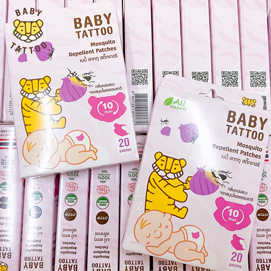 BABY TATTOO Miếng Dán Chống Muỗi, Côn Trùng Cho Trẻ Em Từ Thiên Nhiên Hương Thảo Dược Nhẹ Nhàng 1 hộp 20 miếng