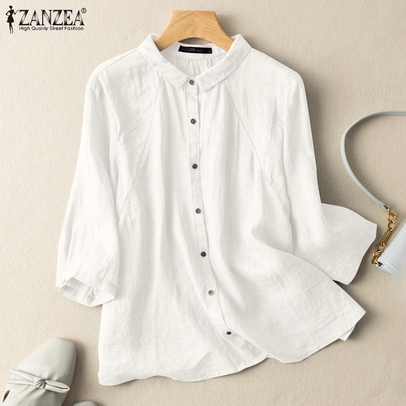 Áo kiểu ZANZEA tay lỡ cổ bẻ màu trơn thời trang dành cho nữ