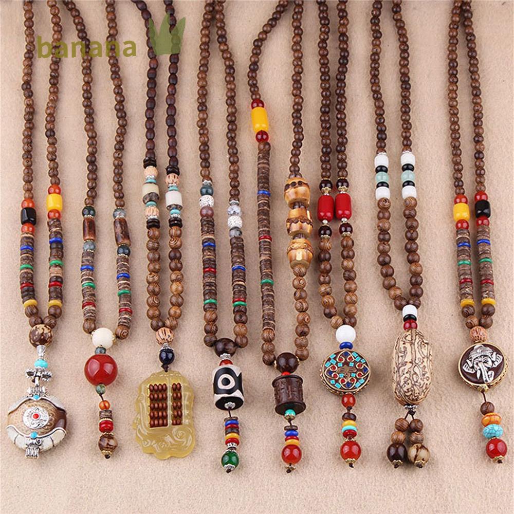 Vòng cổ Chuỗi Hạt Gỗ Phối Lông Vũ Phong Cách Boho Thời Trang