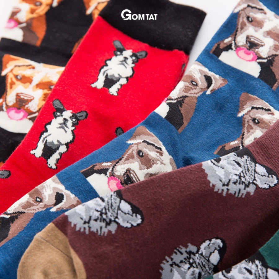 Tất Cổ Cao Nam Nữ GOMTAT Chất Liệu Cotton Cao Cấp, Vớ Cao Cổ Unisex Họa Tiết Hình Chú Chó Dễ Thương - FUJI
