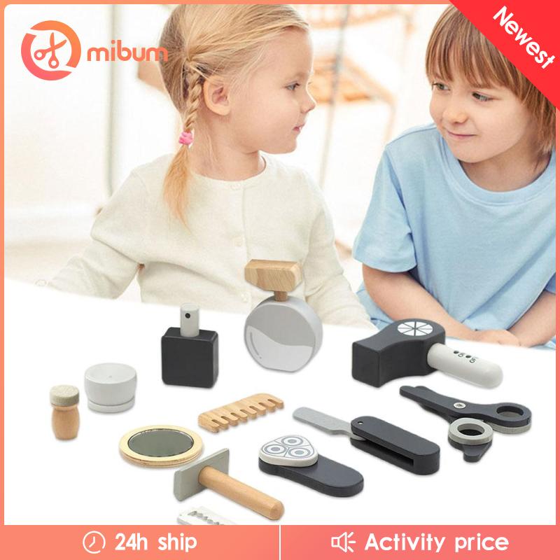 Set 11 món đồ chơi làm đẹp gồm máy sấy tóc và gương bằng gỗ cho bé gái 3 4 5 tuổi