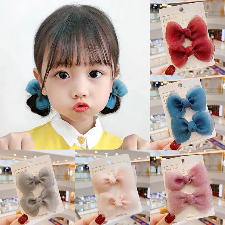 Kẹp Tóc Hình Nơ Phối Lưới Kiểu Hàn Quốc Dễ Thương Xinh Xắn Dành Cho Bé Gái