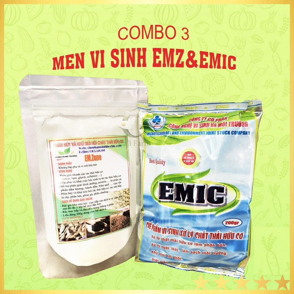 SET 2 gói chế phẩm (Emic và Emzone) ủ phân hữu cơ từ rác thải nhà bếp, ủ đậu tương, cá ... không mùi hôi