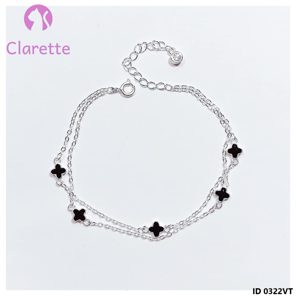 Vòng tay bạc dây kép cỏ bốn lá Clarette 0322VT