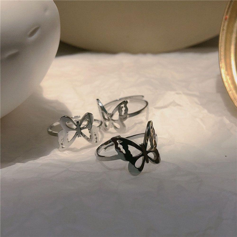 Nhẫn Hình Bướm Bằng Thép Không Gỉ Có Thể Điều Chỉnh Phong Cách Harajuku Cổ Điển