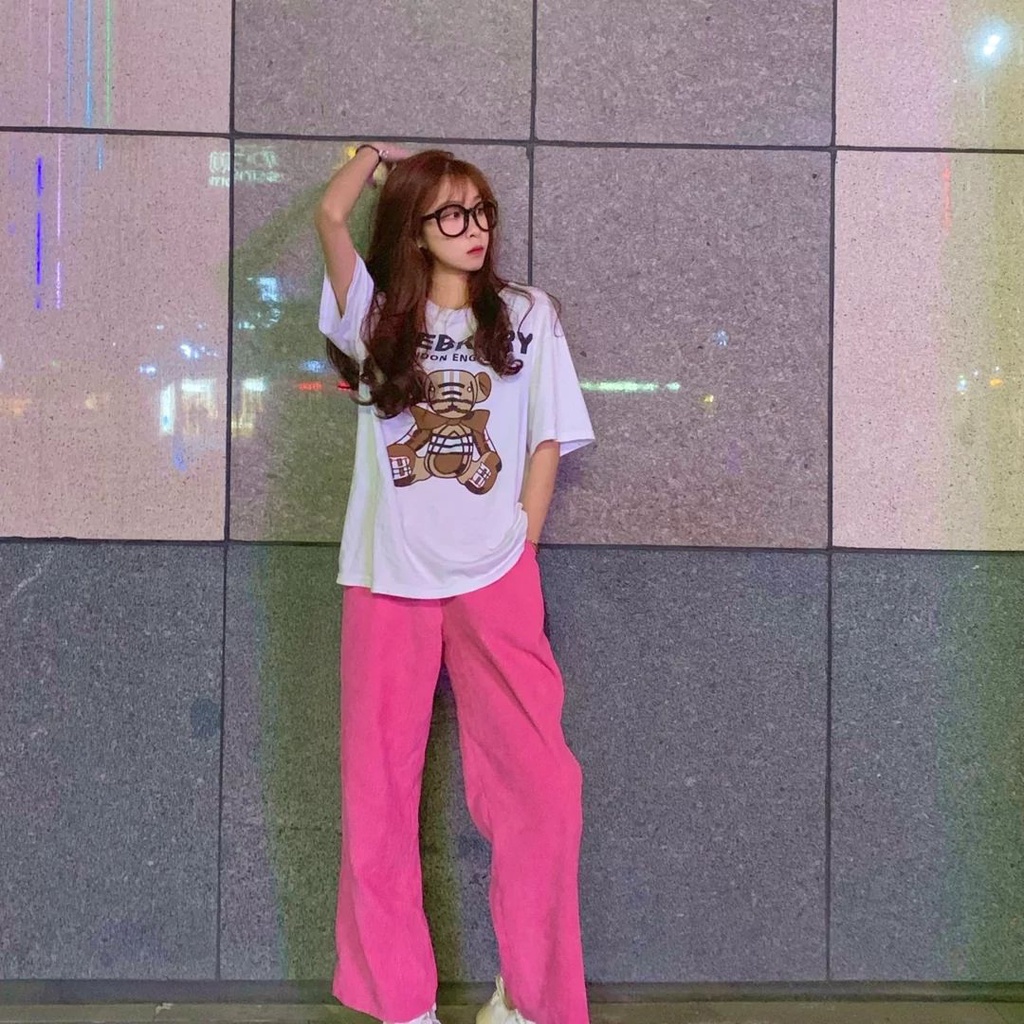 Jiashucheng Quần Dài Ống Rộng Lưng Cao Dáng Suông Vải Nhung Màu Đỏ Hồng Phong Cách Hàn Quốc Mùa Hè Dễ Phối Đồ