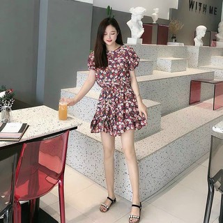 Đầm hoa nhún chun eo