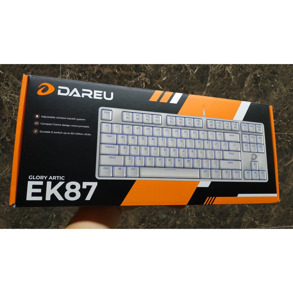 Bàn phím cơ Gaming DareU EK87 WHITE/ 87 KEYS/ Màu trắng/ ICE-BLUE LED (Blue/ Brown/ Red D switch) - BH 2 năm