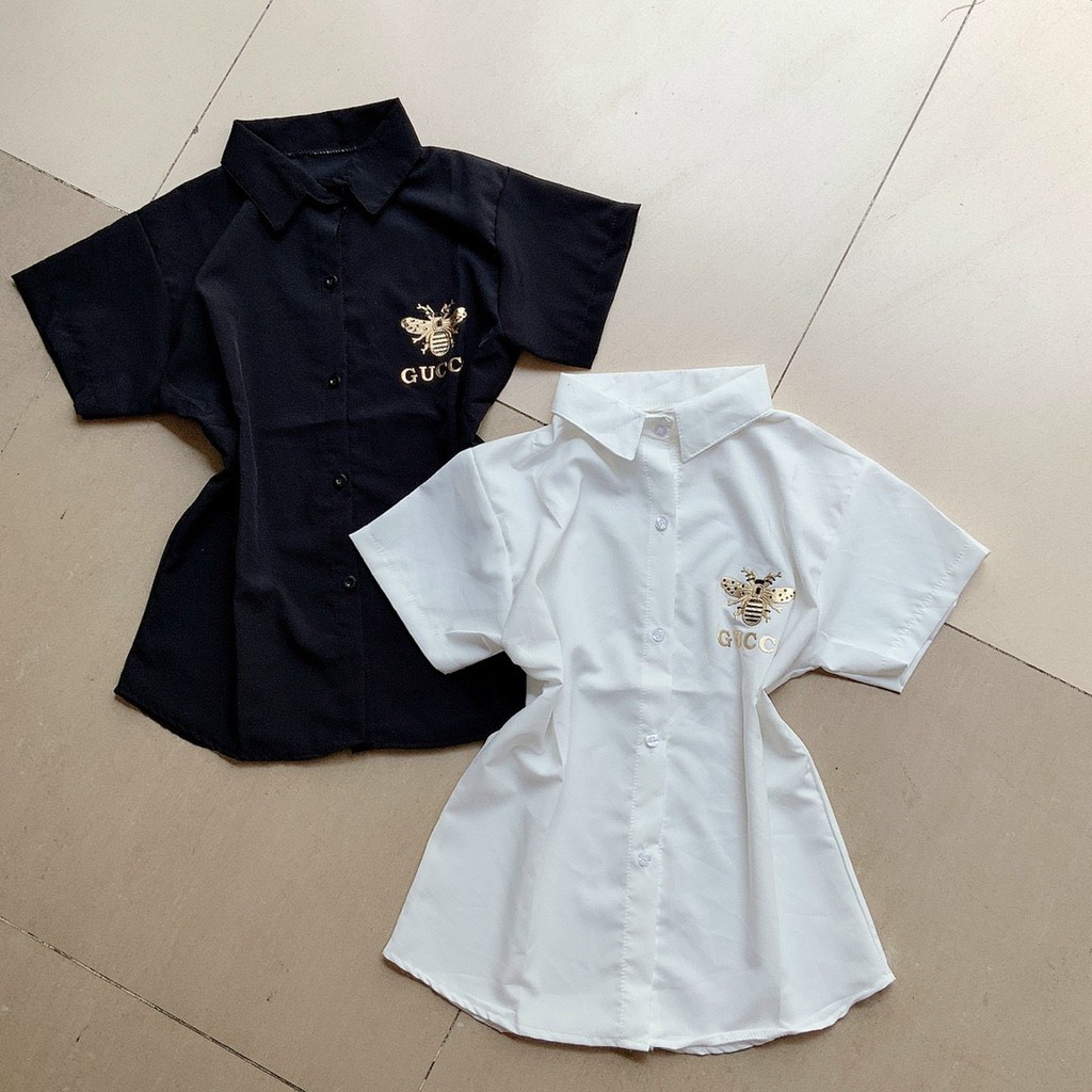 áo sơ mi kate mềm mịn đính ong vàng hình thật free size