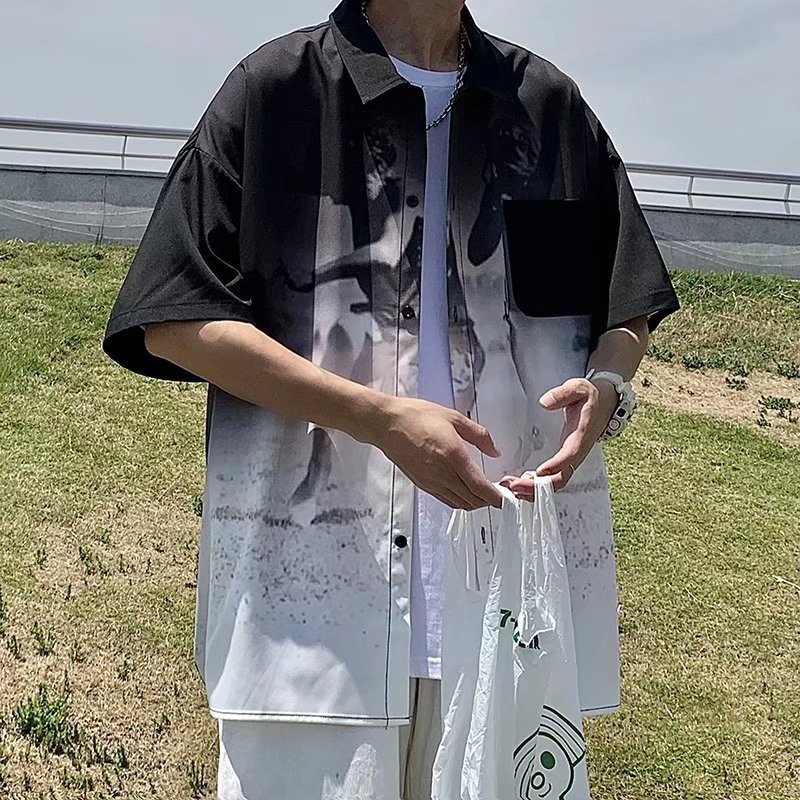 Áo Sơ Mi Ngắn Tay Dáng Rộng Thời Trang Mùa Hè Hàn Quốc 2022 Dành Cho Nam