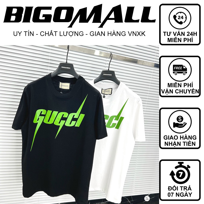 Áo thun tay lỡ GG mũi nhọn xanh BIGOMALL - Áo phông nam nữ unisex GG tia sét xanh freesize form rộng 65kg