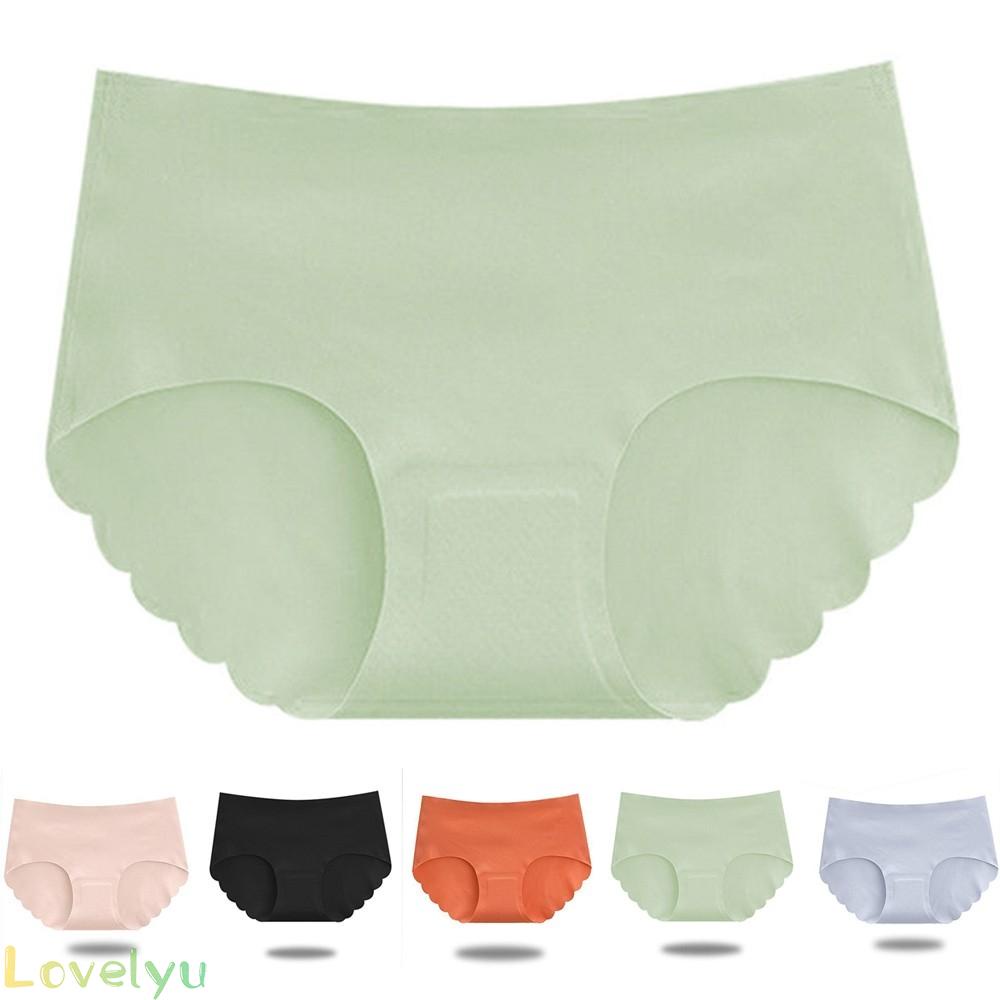 【LOVELYU】Women Underwear Ice Silk Breathable Midwaist Modal Stretch Briefs Solid Color Seamless Xqgspya【Good Quality】