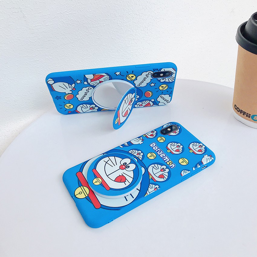 Ốp lưng OPPO A91 A83 A71 A57 A39 A37 A37F F5 F1S Reno 3 Realme 7 7i C17 C15 C11 2020 Cartoon Cute Doraemon and Pika Soft Case Cover+Mirror Holder