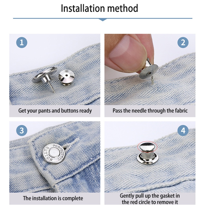 Nút cài quần jean bằng kim loại có thể tháo ra và điều chỉnh tiện lợi cho nữ