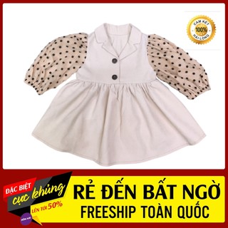 Váy Bé Gái💕FREESHIP💕Váy Trẻ Em Dài Tay Chất Nhung Phối Tay Chấm Bi Phong Cách Hàn Quốc Sành Điệu Cho Bé Từ 1-8 Tuổi