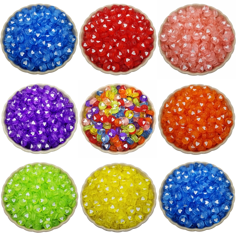 Set 100 Hạt Trái Tim 7mm Nhiều Màu Tùy Chọn Làm Trang Sức Thủ Công Đa Dụng