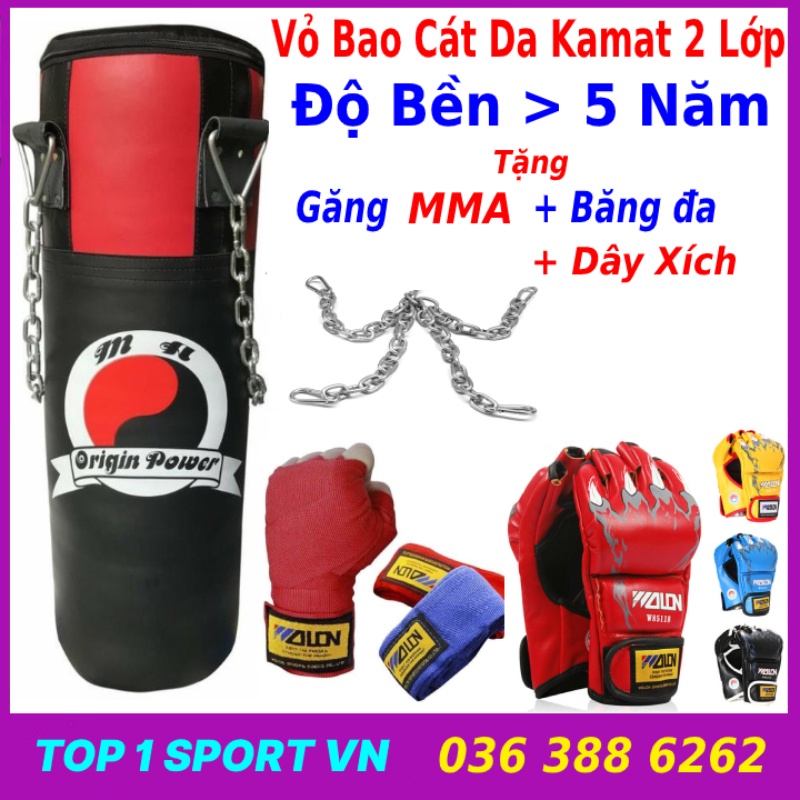 Combo Vỏ Bao Cát Đấm Bốc + Găng MMA Walon Xịn + Băng đa boxing - Dành cho dân chuyên nghiệp, cá nhân boxing, mma