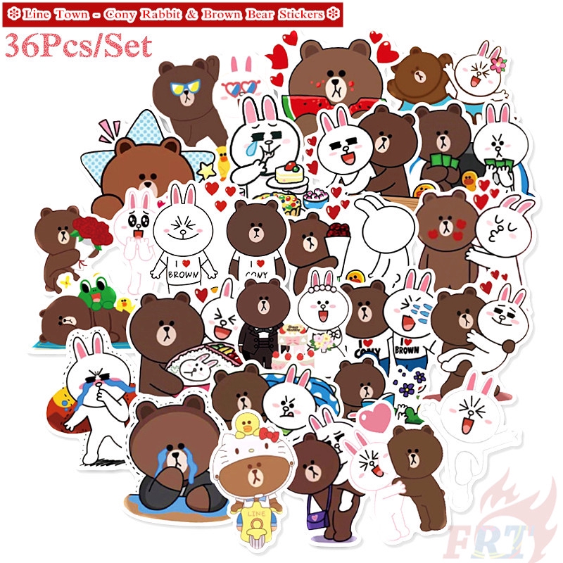 ❉ Line Town - Cony Rabbit &amp; Brown Bear Giấy và decal dán tường ❉ 36Pcs/Set DIY Decals Stickers for Diary Laptop