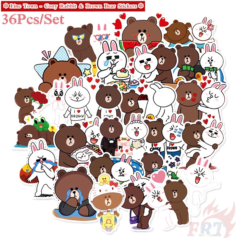 ❉ Line Town - Cony Rabbit & Brown Bear Giấy và decal dán tường ❉ 36Pcs/Set DIY Decals Stickers for Diary Laptop