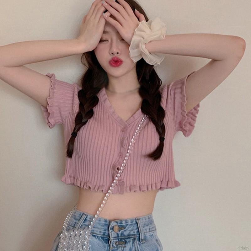 Áo Len Nữ Tay Ngắn Cổ Chữ V Thời Trang Quyến Rũ | BigBuy360 - bigbuy360.vn