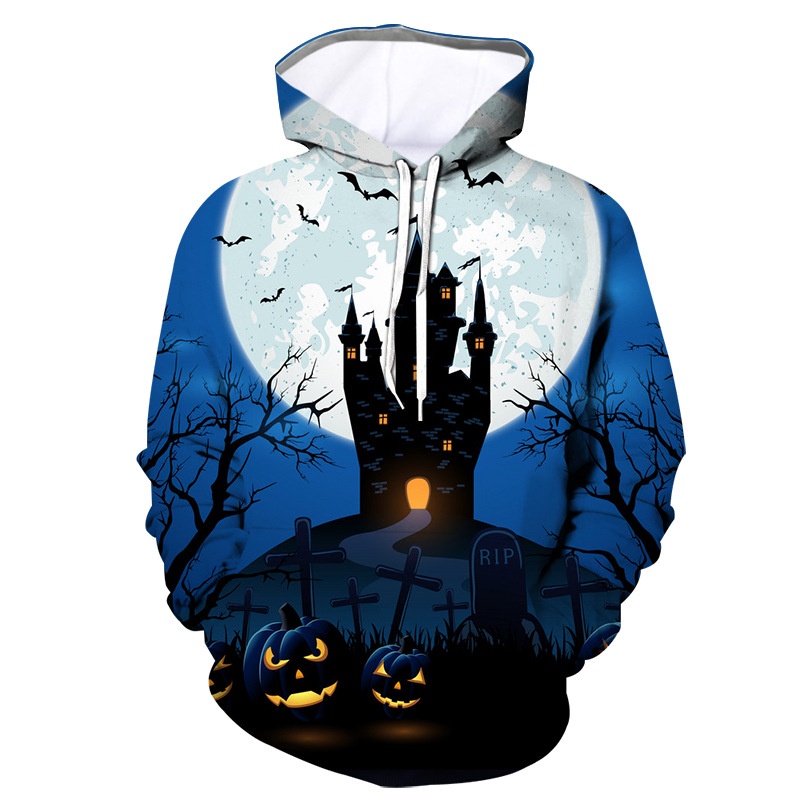 Halloween New Trade Nhăn mặt 3D Áo len Ouma Bán chạy nhất Bí ngô hình đầu lâu Hoodie dài tay