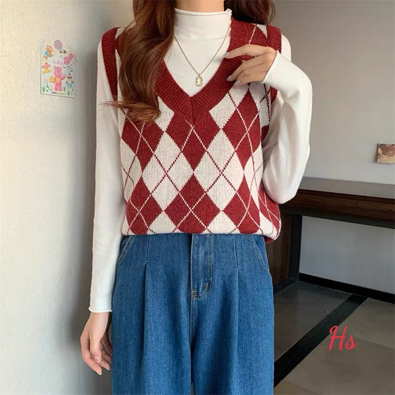 Áo len gile nữ họa tiết caro dày dặn KOALA, áo gile len nhiều màu phong cách thời trang ulzzang - AD08 | BigBuy360 - bigbuy360.vn