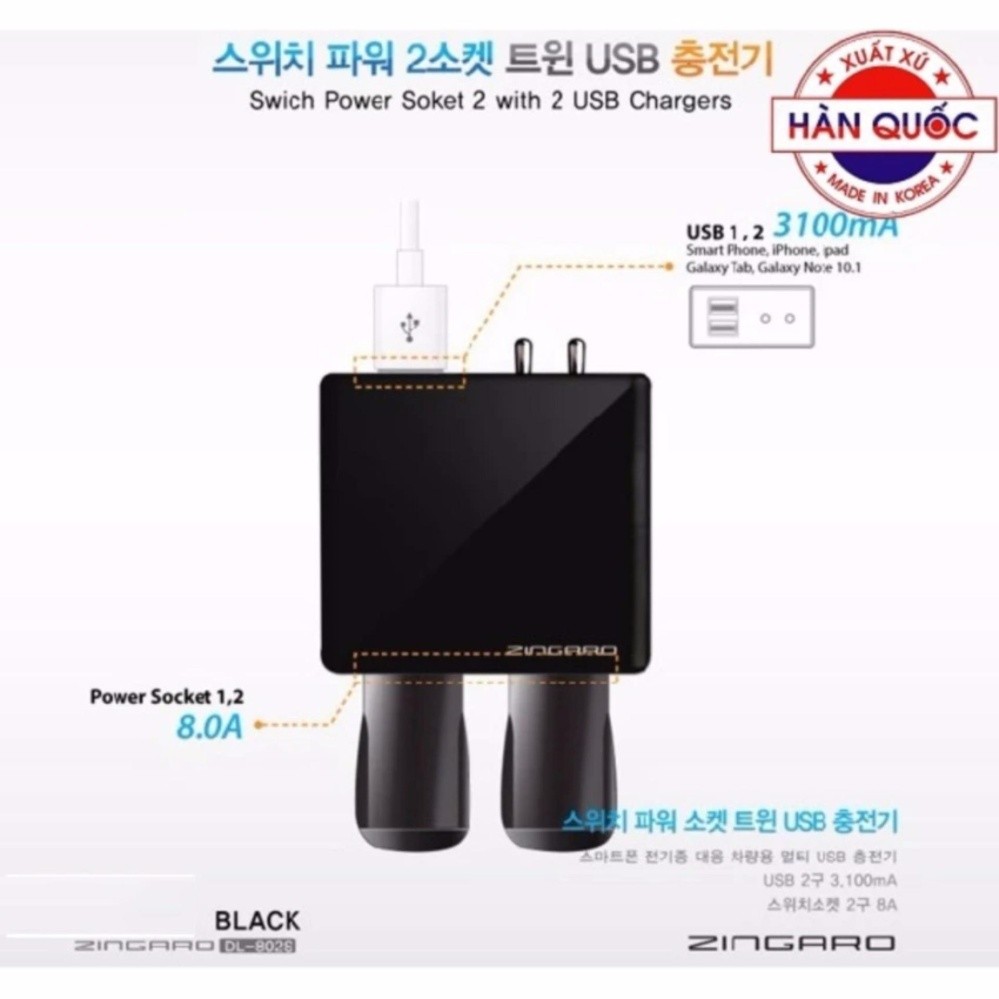 [HOT] Bộ Chia USB 2 Cổng Bật Tắt Cao Cấp Zingaro Korea DL-802S TI778