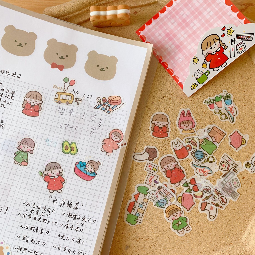 Sticker Mini Gói 40 Hình Dán Sổ, Book Mark Trang Trí Đa Năng Hình Bé Trai Bé Gái Cute