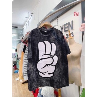 áo thun loang màu đen tay lỡ in bàn tay Ht