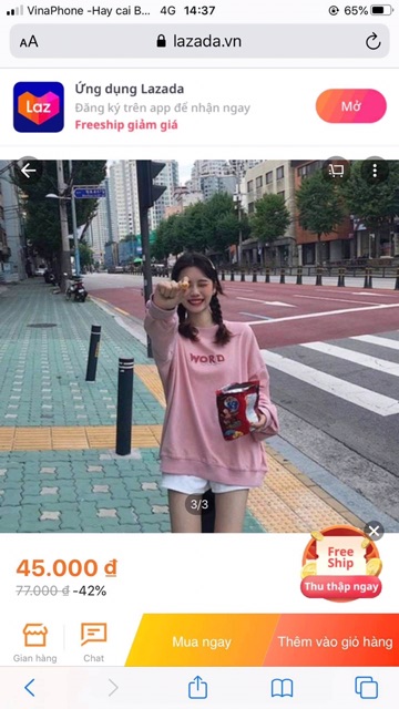 Áo nỉ thụng rộng Hồng dài tay cổ tròn in đơn giản BY